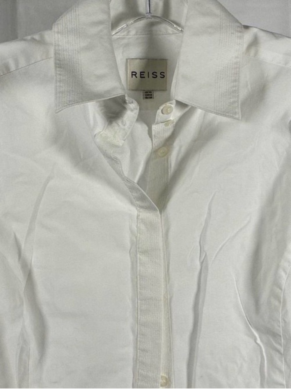 Reiss White Cotton Tailored Button Up Blouse Puff Shoulder Shirt US 6 UK 10 EU 3 - Picture 3 of 5